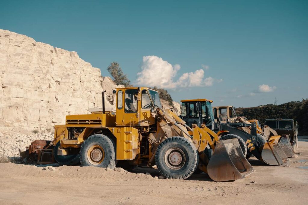 Loaders Heavy machinery in quarry. Building materials mining